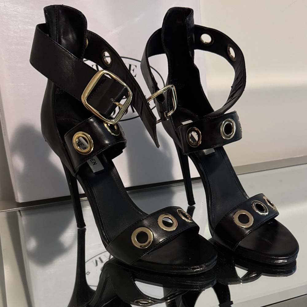 Steve Madden Black Grommet Ankle-Strap High Heels